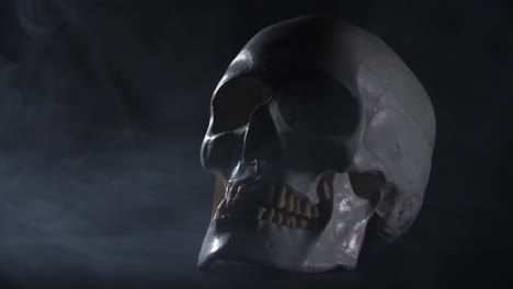 Slider-shot-of-a-human-skull-on-a-black-smokey-background