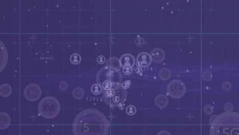 animación de la red de conexiones con iconos y procesamiento de datos sobre fondo negro
