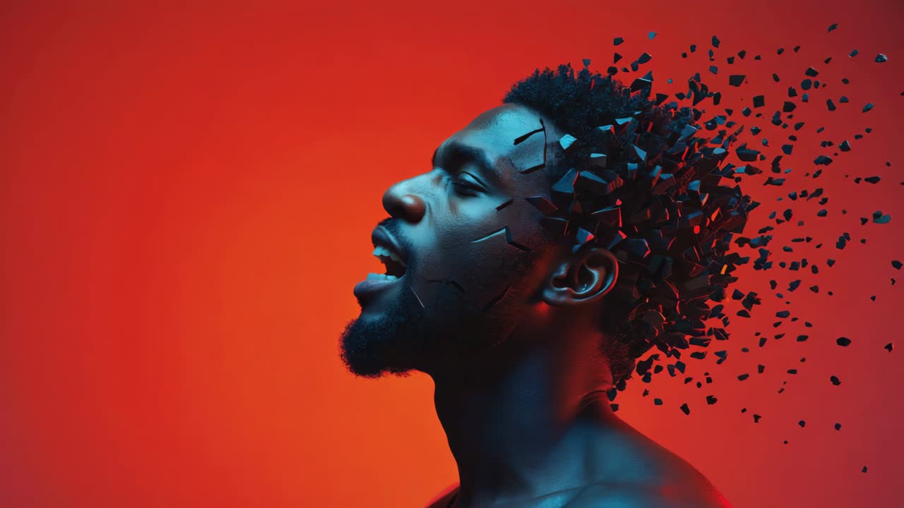 A man expressing anger with fragmentation effect