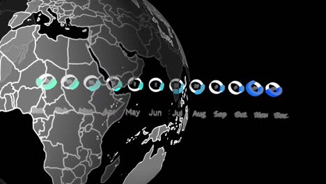 Animation-of-data-processing-with-globe-on-black-background