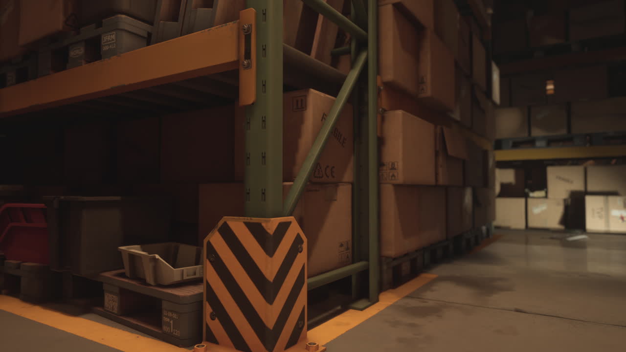 renderizado en 3d del interior de un almacén