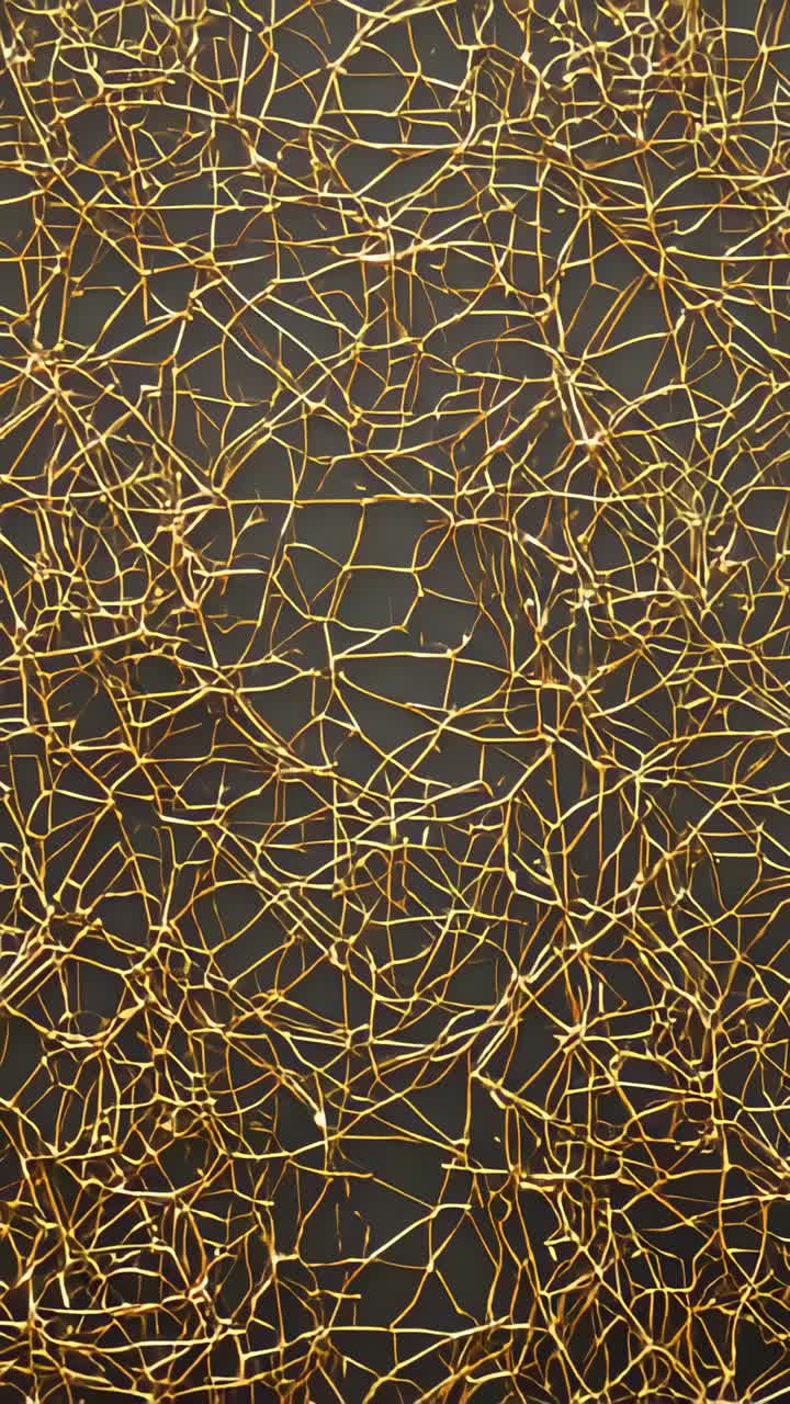 Vertical video: Drifting camera filming gold metal lattice on dark panels at gallery, showing sheen