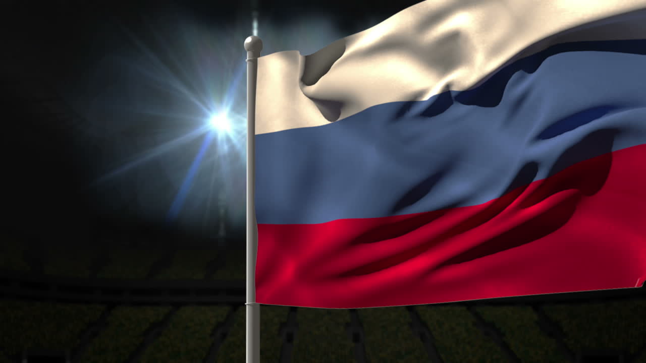 러시아 국기가 발 기둥에 흔들리고 있다.