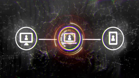 digital network connection animation with icons of devices and user profile