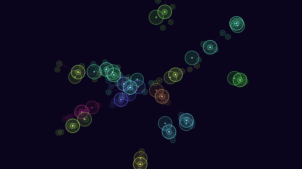 A vibrant circular arrangement of colorful dots displayed on a dark background creates a visually striking and cohesive image, with the dots forming a cohesive pattern when viewed collectively