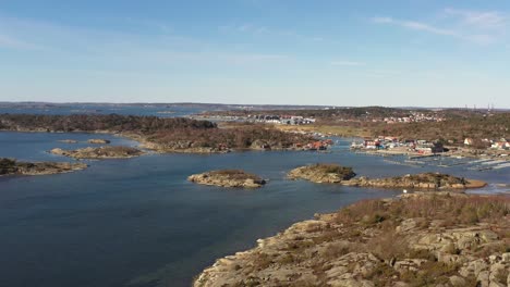 drone flying over archipelago just outside gothenburg in sweden