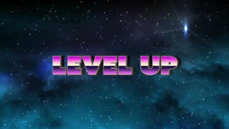 Animation-Von-Level-Up-Text-über-Sternen-über-Dem-Himmel