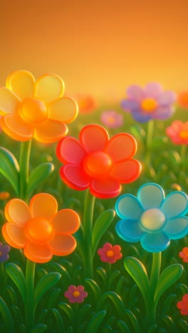 cute live mobile wallpaper. vibrant 3d flowers in a sunset glow, captured from a low angle