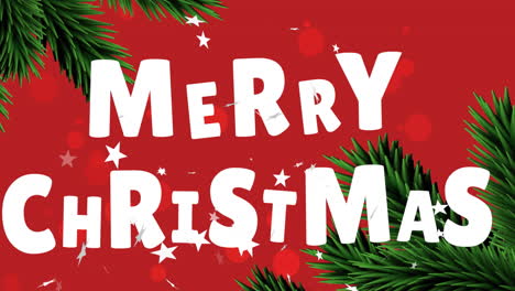 animación del texto de feliz navidad sobre las estrellas que caen