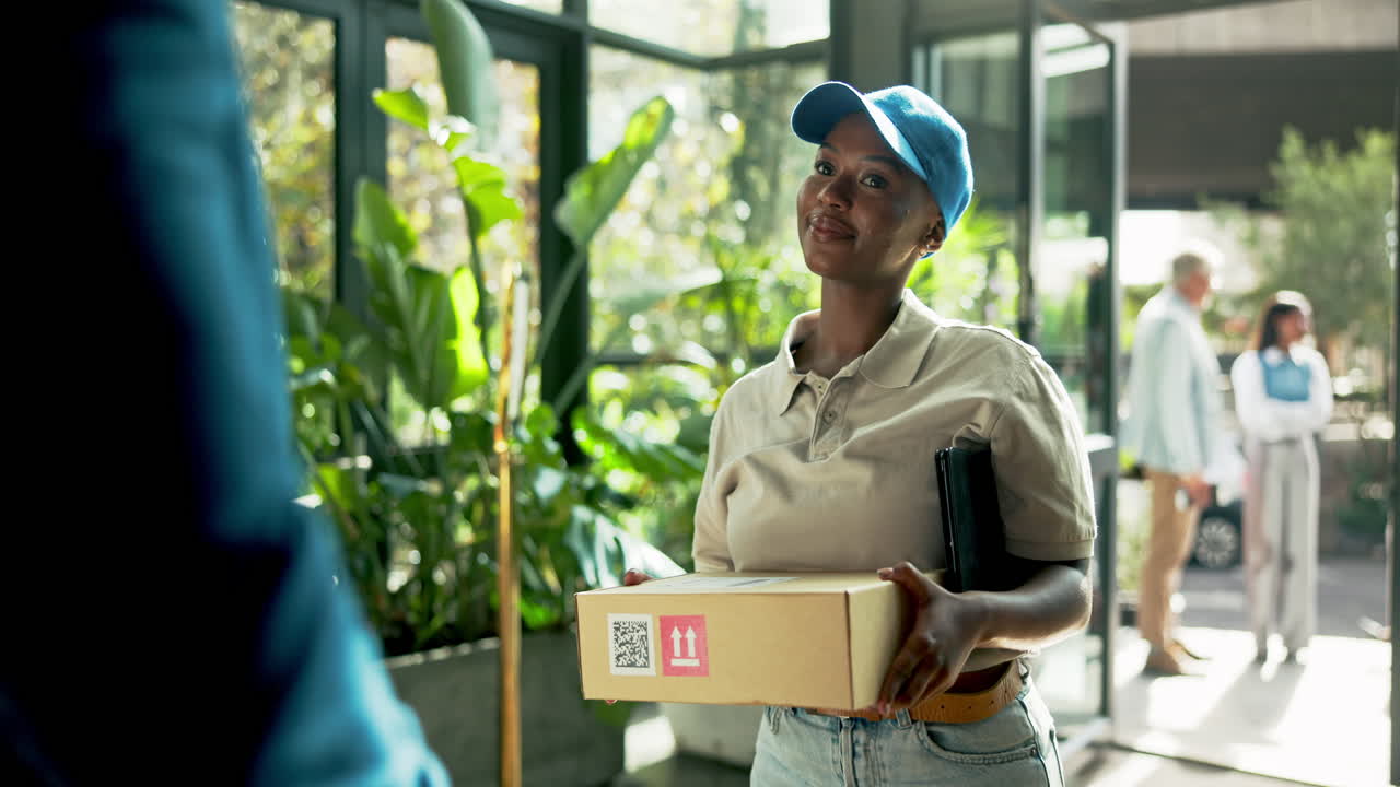 Persona di consegna che consegna un pacco a un cliente
