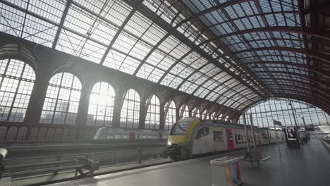 Antwerp Central Station interior with trains