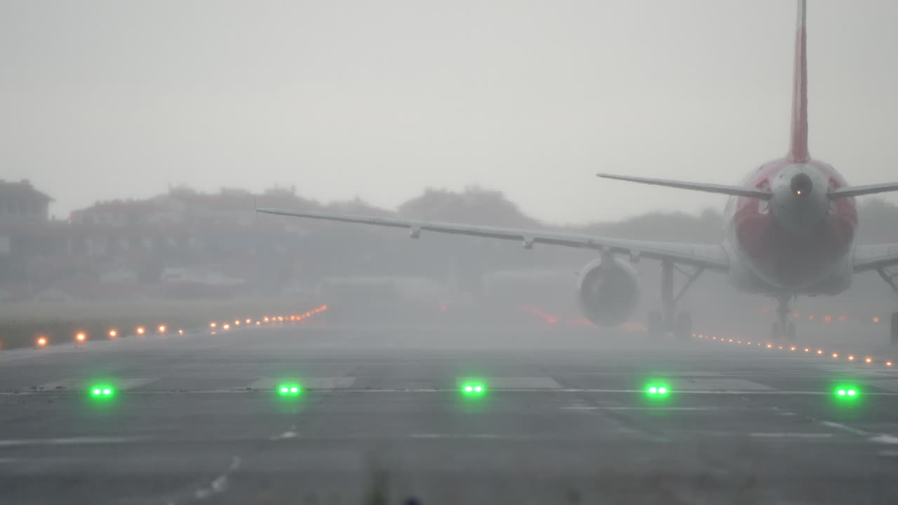 Airplane on a foggy runway