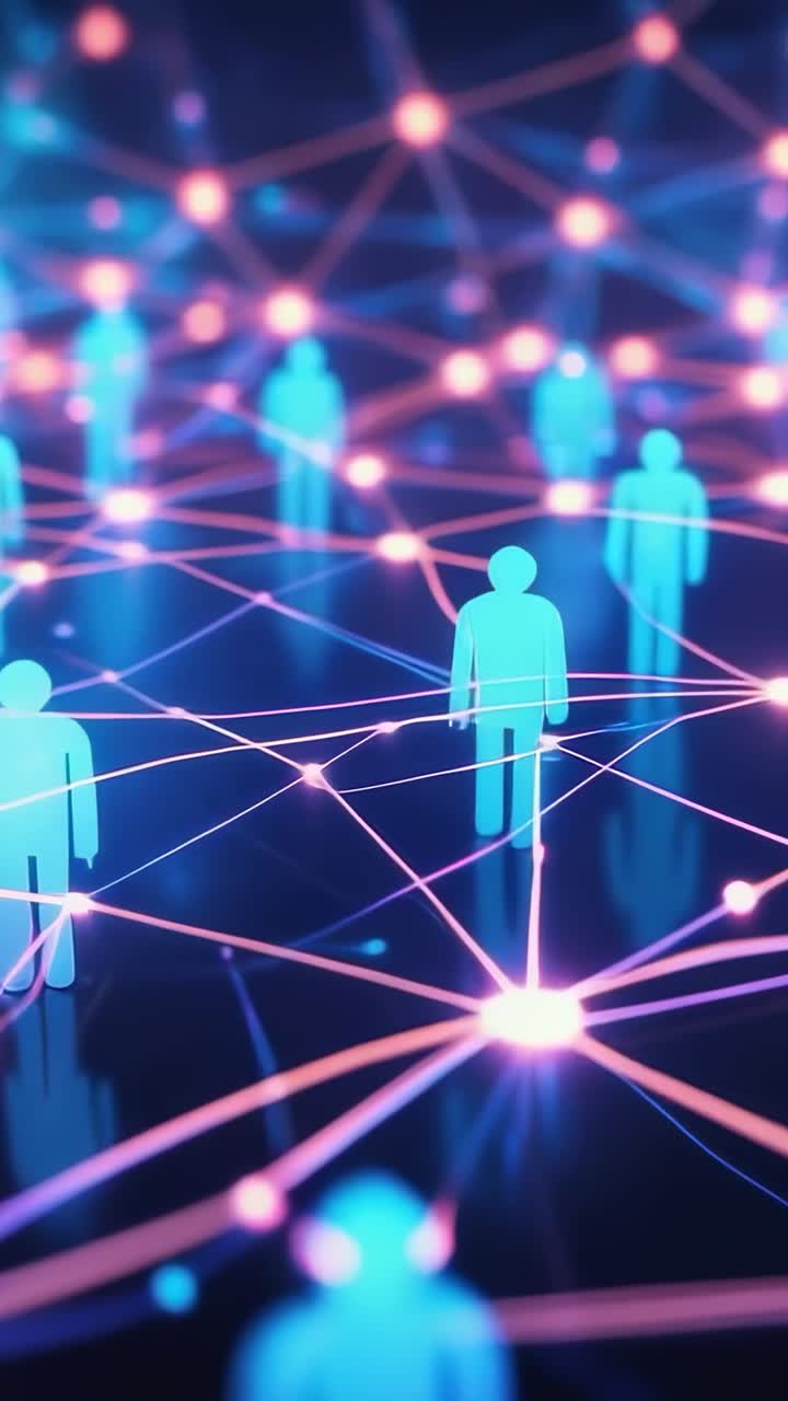 Vertical video: Opening frame sending camera panning upward right revealing neon grid and icons