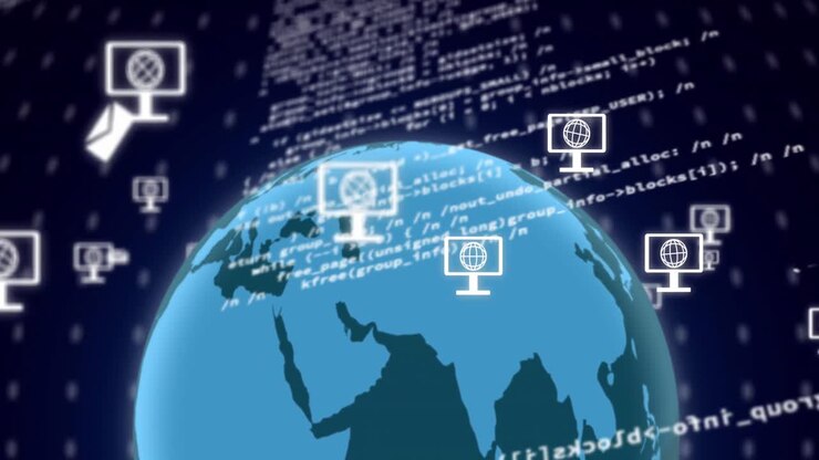 Animation of globe with icons and data processing