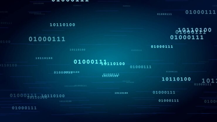 Digital Binary Code Streaming on Dark Blue Background