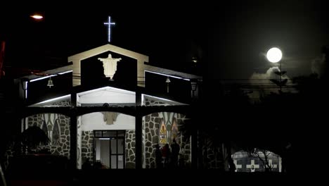 moonlight shines down on a south pacific church