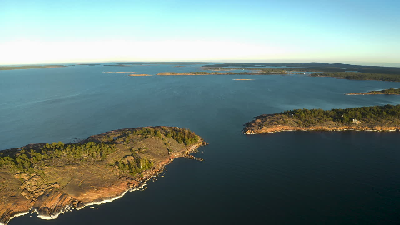 Aerial view ov a bare, rocky island, in the Geta archipelago of Aland, Finland