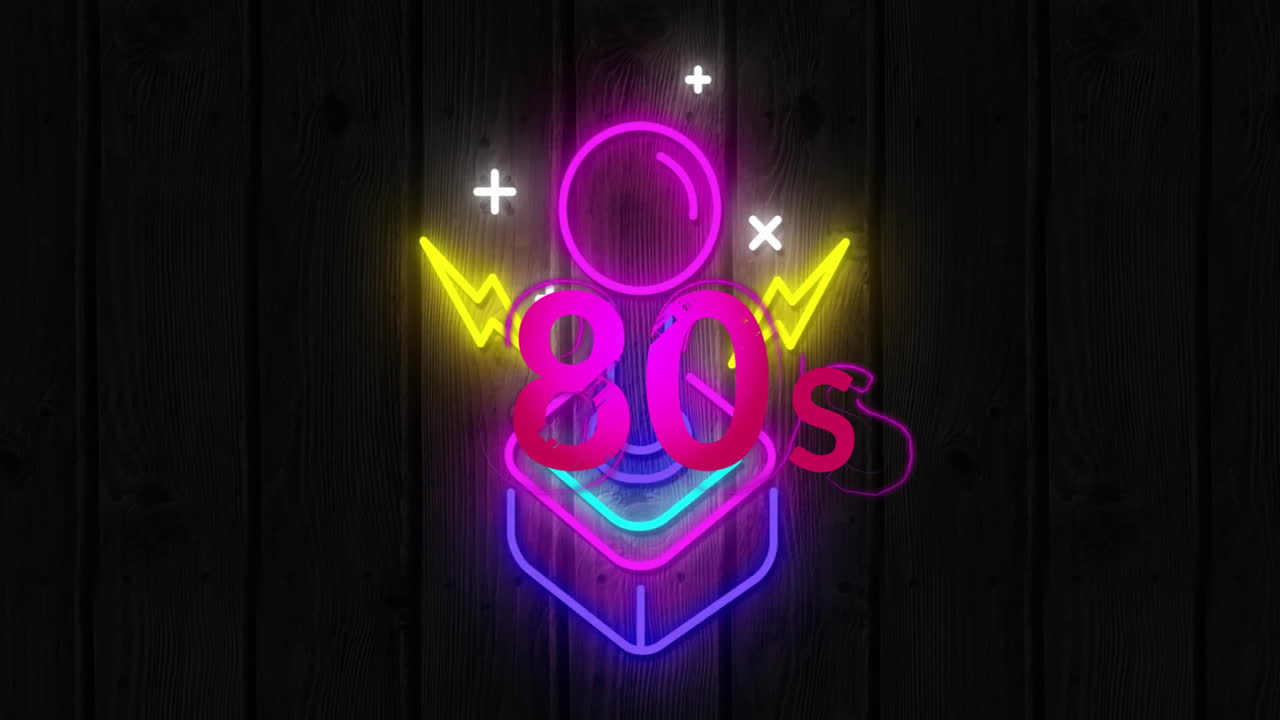 Animation of 80s text over neon gamepad