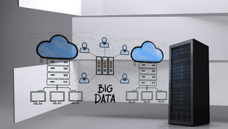 data server and drawing of data server and clouds