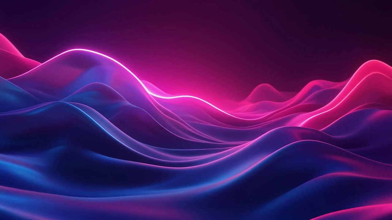 Abstract Neon Pink and Blue Glowing Waves Background