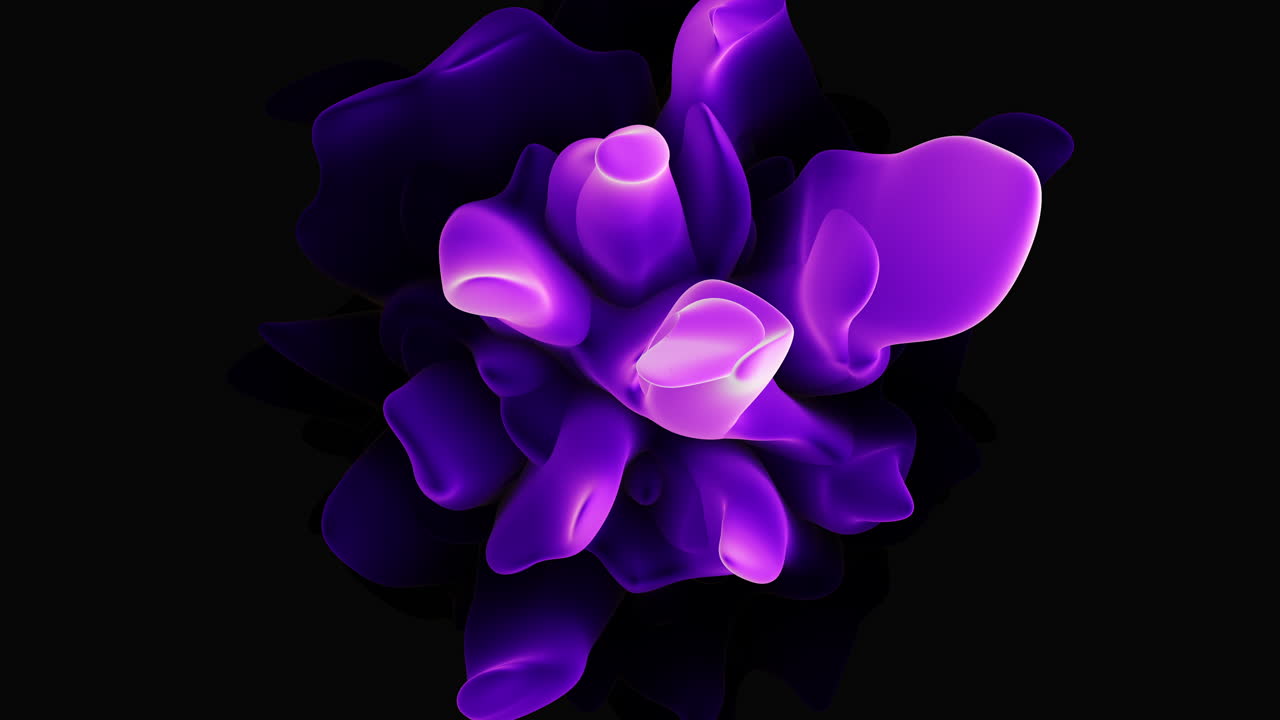 A striking abstract digital design featuring floating purple shapes on a black background, likely designed for digital platforms or as artistic graphics