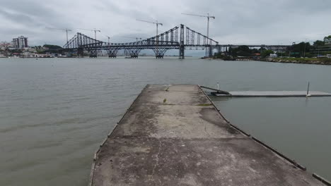 bridge of florianopolis in aerial footage, a little pier