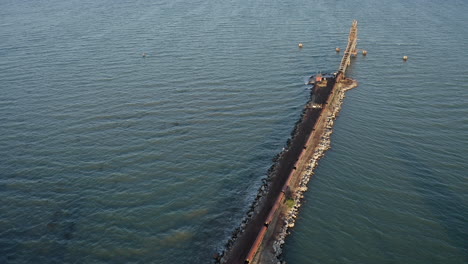 flyover: shipping pier with conveyor belt for mining ore aggregate