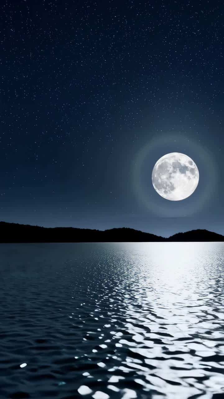 Full Moon over a Lake at Night