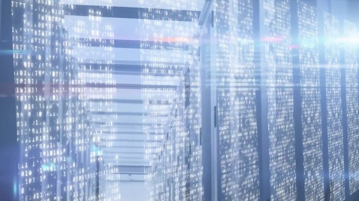 Animasjon av data med databrikker i bakgrunnen