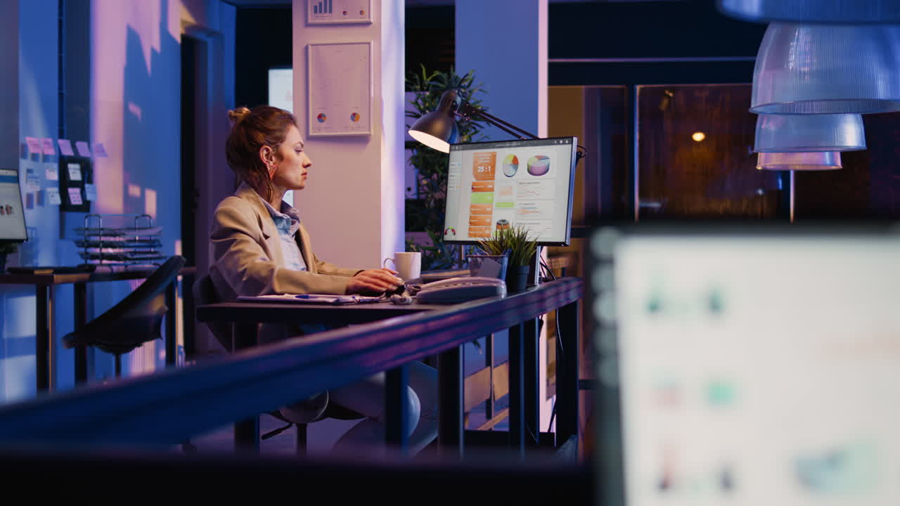 Forretningskvinde, der arbejder på computer på kontoret