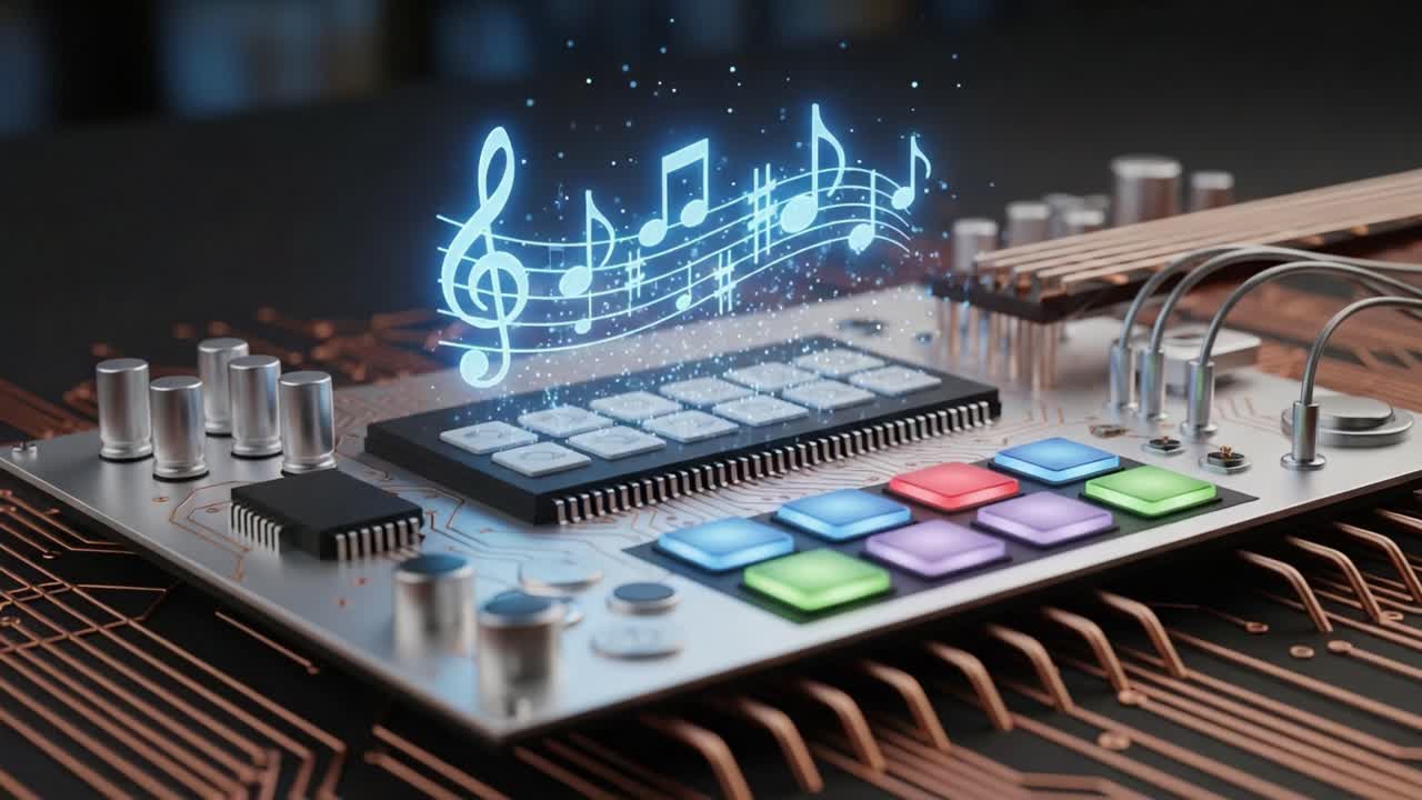 A Stunning Digital Music Interface Featuring Sparkling Notes and Vibrant Controls, Showcasing the Fusion of Technology and Creativity in Music Production