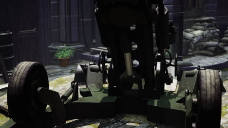 old artillery prepares for display in an abandoned urban landscape