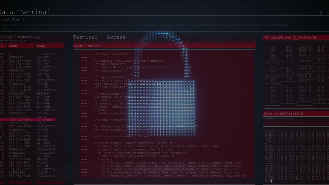 animación del procesamiento de datos a través de un candado
