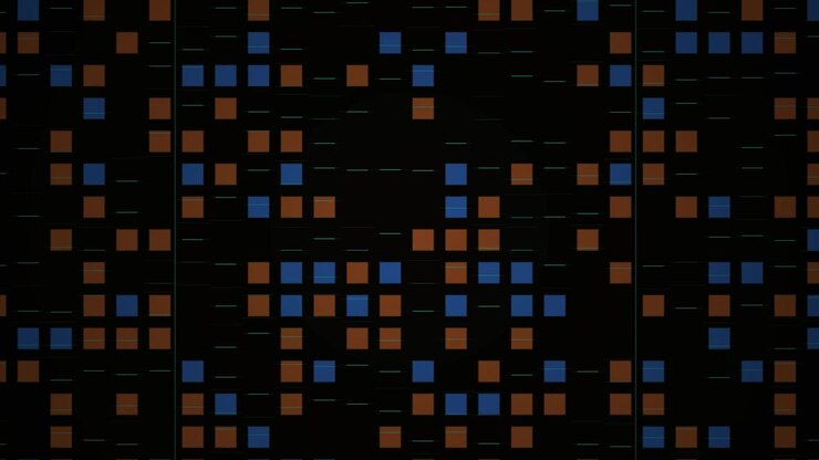 Abstract Digital Grid Pattern with Flickering Blue and Brown Squares