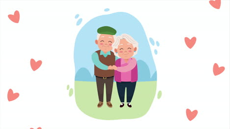 feliz tarjeta de día de los abuelos con la pareja de viejos amantes en el campamento