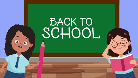 de vuelta a la temporada escolar con niñas pequeñas y pizarra