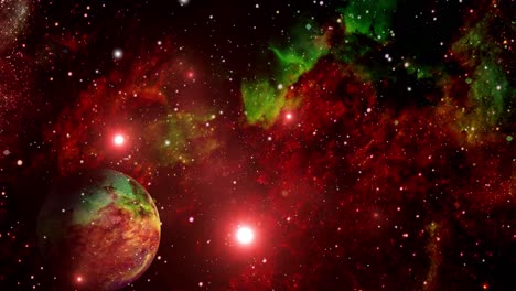 nebulosas y un planeta en movimiento flotando en el universo