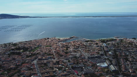 aerial view of a coastal town in europe