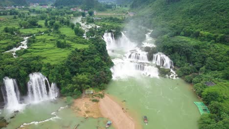 aerial view of majestic ben gioc falls on quay son river, vietnam china border