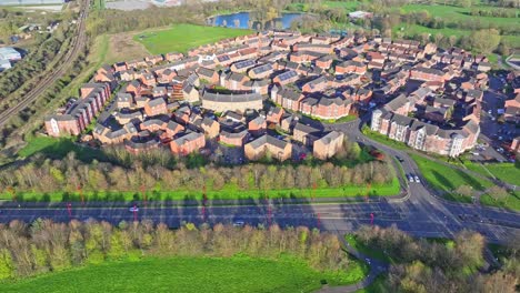 A-mesmerizing-shot-over-the-private-homes-on-Pride-Parkway-in-Derby,-England