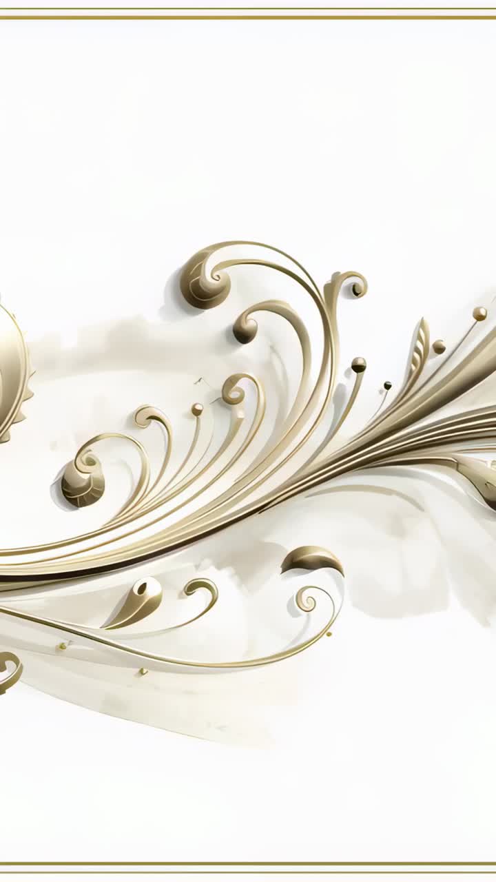 Vertical video: Starting playback, gilded ornament sliding right on white card, showing invitation