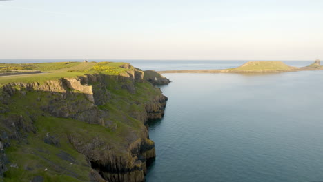 coastal cliffs and bay aerial view