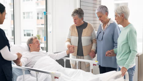 hospital, praying and friends visit man