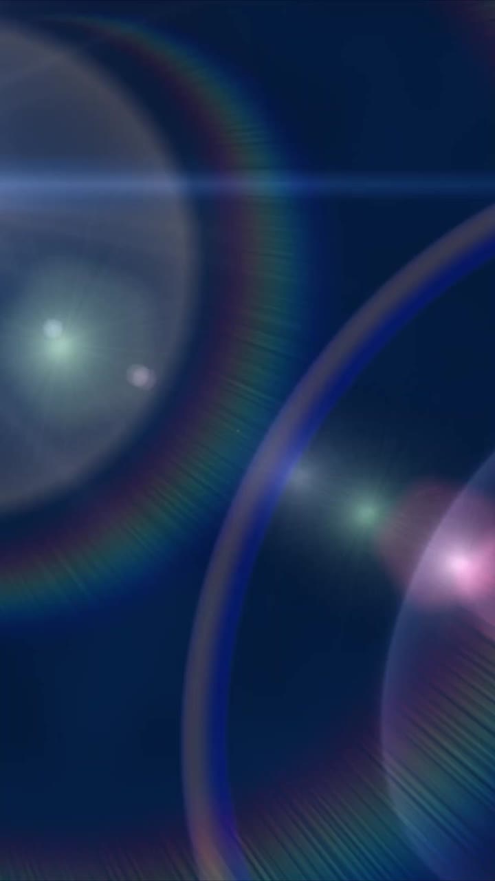 Dynamic Lens Flare Effect with Colorful Light Streaks on Dark Blue Background