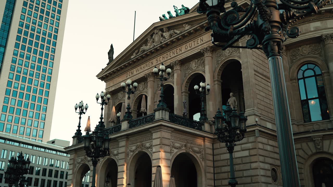 Alte Oper concert hall in Frankfurt, Germany. Classic European architecture with detailed facade, known as one of the main landmarks in Frankfurt am Main.