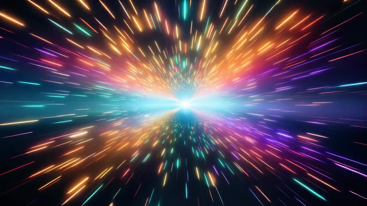 Abstract Hyperspace Warp Speed Travel Through Colorful Light Streaks