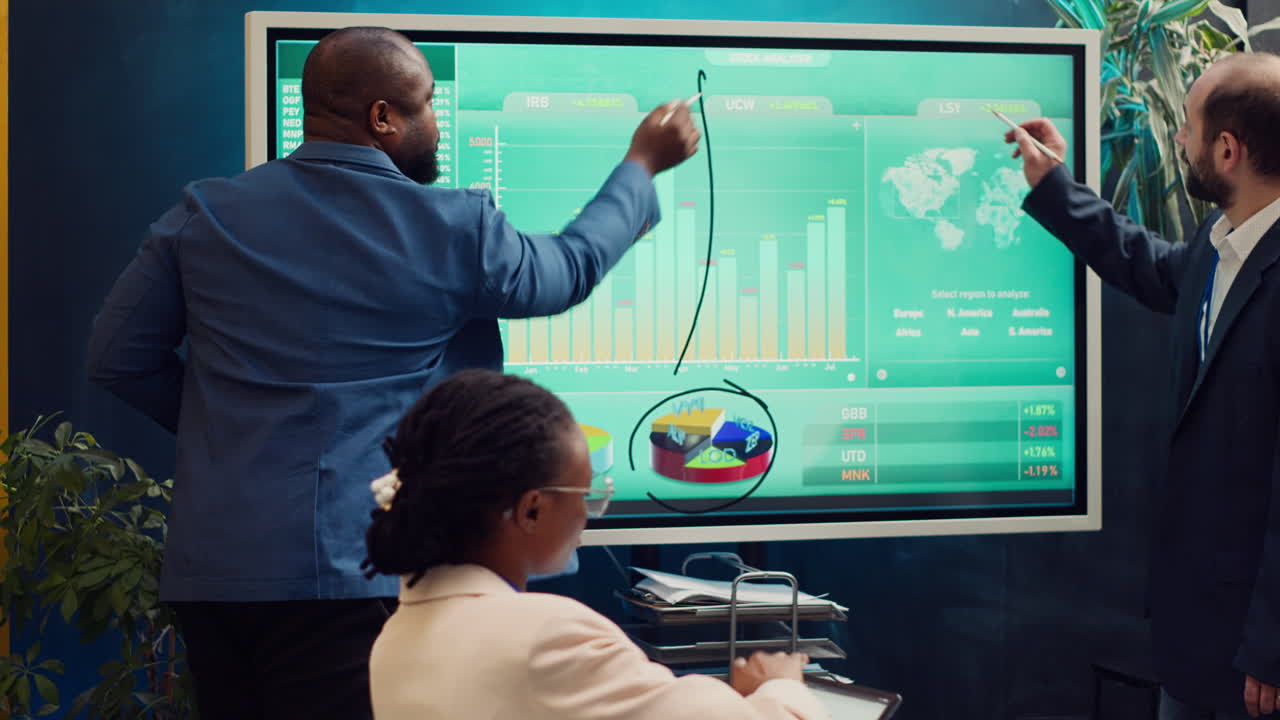 Account executive team analyzing trends to help in making important decisions