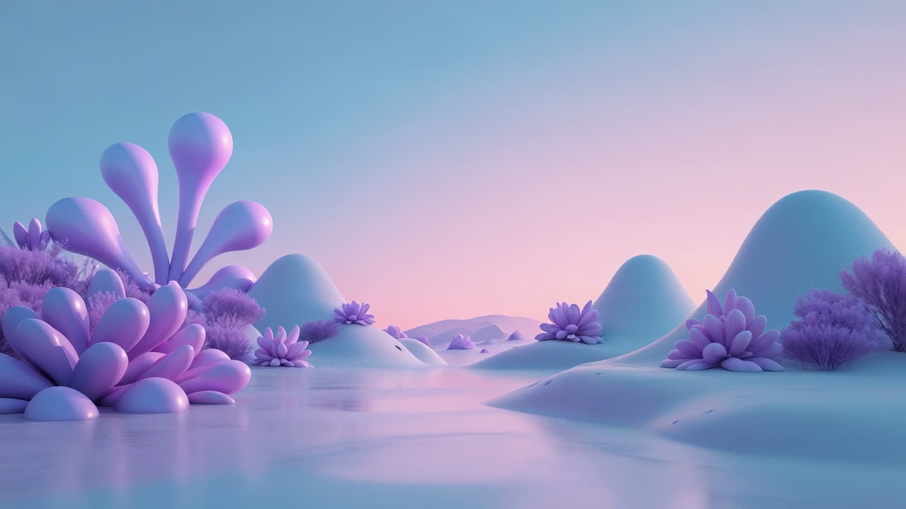 Pastel Dreamscape: A Surreal Landscape with Alien Flora