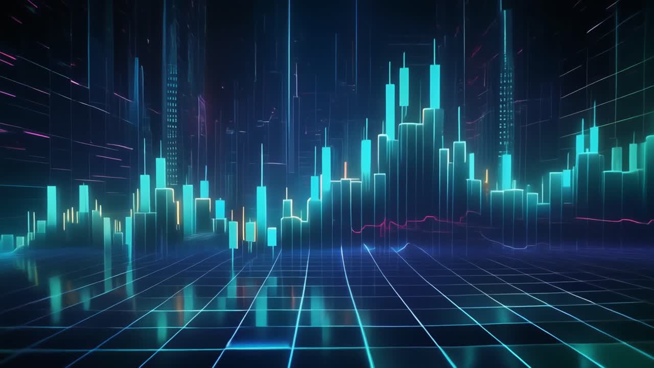 Futuristic Digital Stock Market Chart with Glowing Data