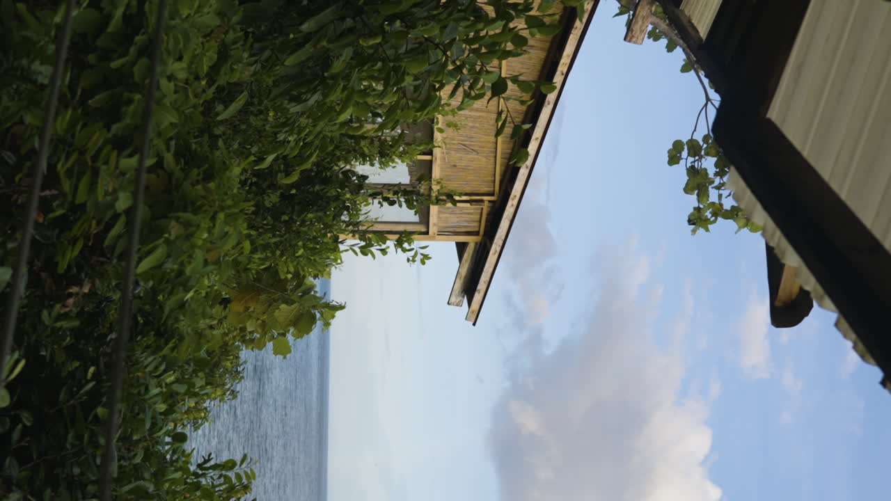 Vertical shot looking onto the Bohol coast from a villa balcony
